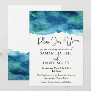 Invitation Bleu Vert Aqua Aquarelle Mariage Moderne 1