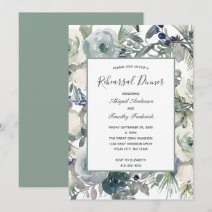 Invitation Bleu Vert Blanc Floral Élégant Dîner de répétition