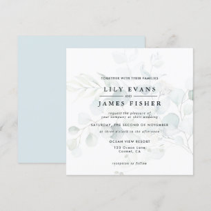Invitation Bleu vert Eucalyptus Foliage Bouquet Mariage foncé