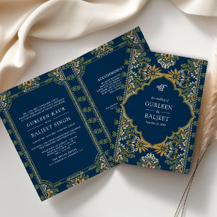 Invitation Bleu Vert Jaune Ikat Tout en Un Mariage Sikh