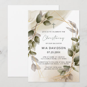 Invitation Bleu vert & or Aquarelle Feuille
