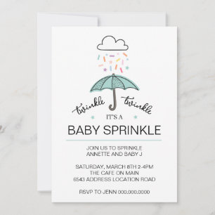 Invitation Bleu vert parapluie scintiller bébé sprinkle téléc