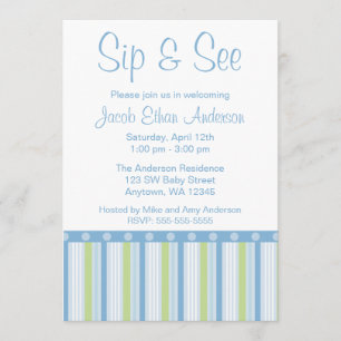 Invitation Bleu vert Sip and See Stripes