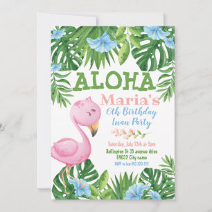 Invitation Bleu Vert Tropical Floral Aloha Luau Anniversaire