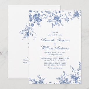 Invitation Bleu Victorien Français Toile Mariage