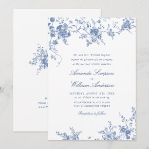 Invitation Bleu victorien Jardin Français Mariage Floral