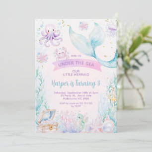 Invitation Bleu violet délicat Photo Petite Sirène Anniversai