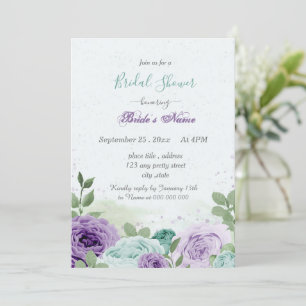 Invitation bleu violet fleurs vert feuille nuptiale douche