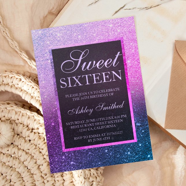 Invitation Bleu violet ombre parties scintillant élégant chic (Créateur téléchargé)