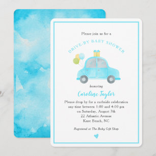 Invitation Bleu Voiture Ballons Baby shower Garçon