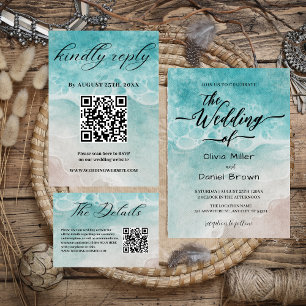 Invitation Bleu Watercolor Shoreline Elegant Ocean Mariage