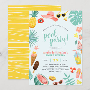 Invitation Bleu Watermelon Pineappon Tropical Pool Party