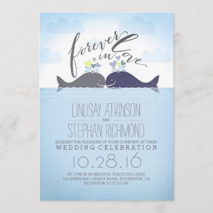 Invitation Bleu Whales Cute and Romantic Nautical Mariage