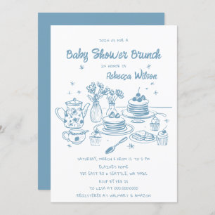 Invitation Bleu Whimsical main tiré Baby shower garçon Brunch