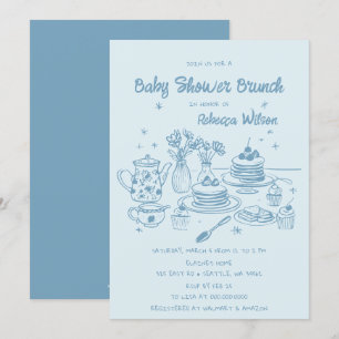 Invitation Bleu Whimsical main tiré Baby shower garçon Brunch