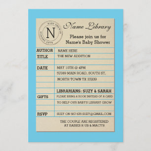Invitation bleue Baby shower de la carte de biblio