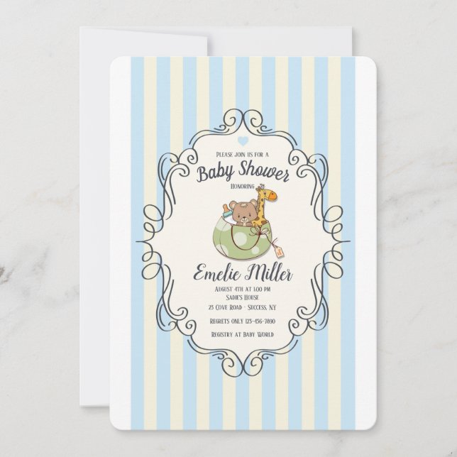 Invitation bleue bienvenue adorable (Devant)