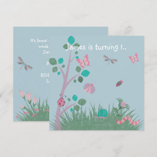 INVITATION BLEUE CHALKBOARD WOODLAND BOGUE BUTTERFLIES ANNIVE