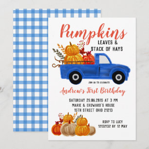 Invitation bleue d'anniversaire de citrouille de