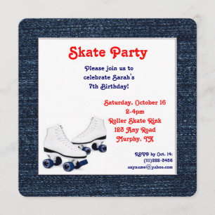 Invitation bleue d'anniversaire de patin de