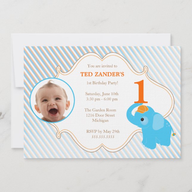 Invitation bleue d'anniversaire de photo (Devant)