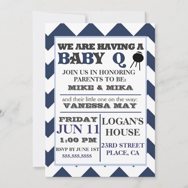 Invitation bleue de baby shower de BabyQ de (Devant)
