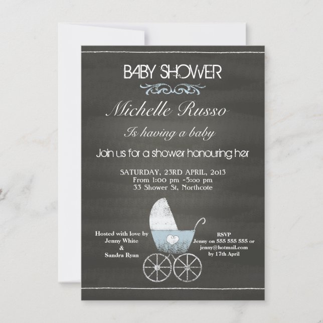 Invitation bleue de baby shower de landau de (Devant)