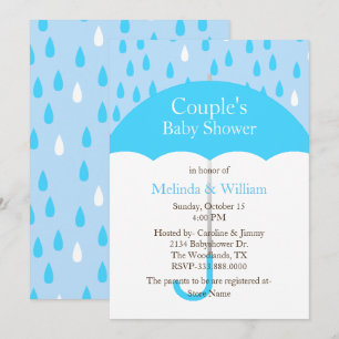 Invitation bleue de baby shower de parapluie