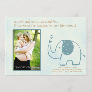Invitation bleue de baby shower d'éléphant