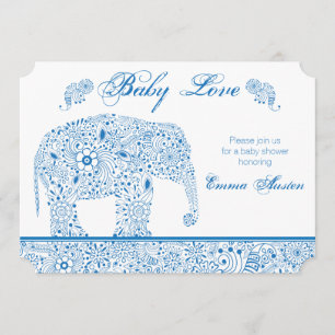 Invitation bleue de baby shower d'éléphant