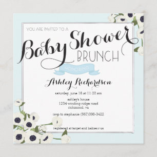 Invitation bleue de brunch de baby shower