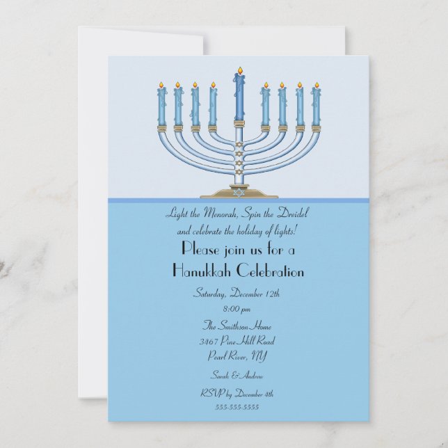 Invitation bleue de célébration de Menorah (Devant)