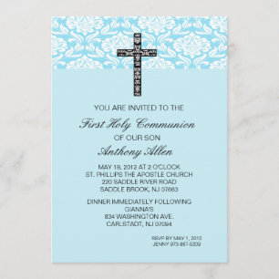 Invitation bleue de communion de garçons de
