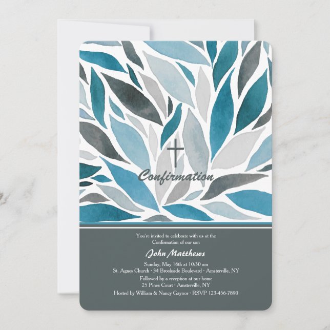 Invitation bleue de confirmation de Golfe (Devant)