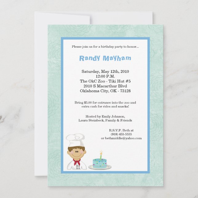 invitation bleue de fête d'anniversaire de chef de (Devant)