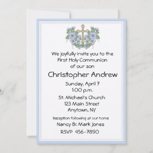 Invitation bleue de la première communion