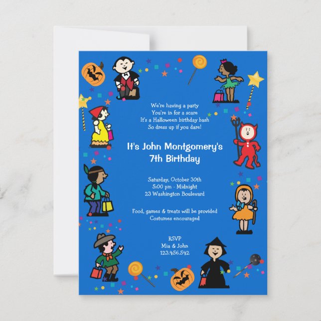 Invitation bleue de partie de costume (Devant)