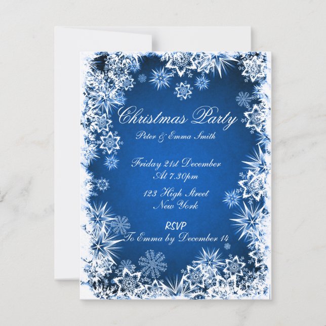 Invitation bleue de partie de flocons de neige (Devant)