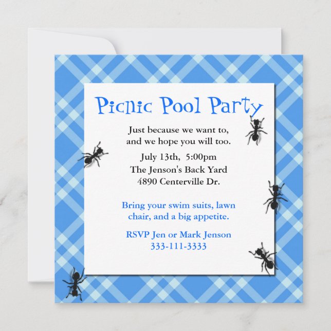 Invitation bleue de partie de plaid de fourmis de (Devant)
