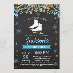 Invitation bleue de patin de fête d'anniversaire