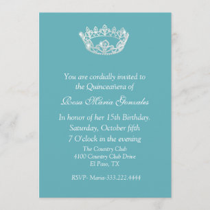 Invitation bleue de Quinceañera de couronne d'Aqua