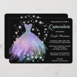 Invitation bleue de Quinceanera de lavande de