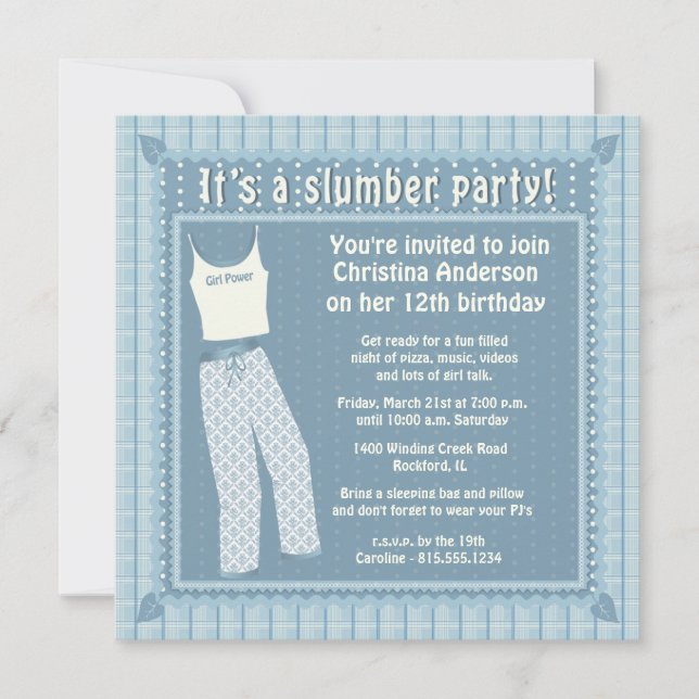 Invitation bleue de soirée pyjamas de pyjamas (Devant)
