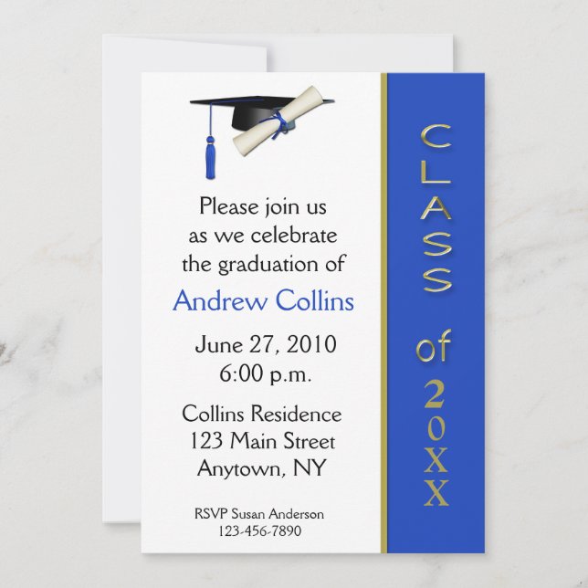 Invitation bleue d'obtention du diplôme d'or de (Devant)