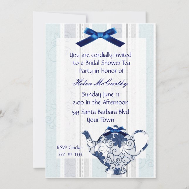 Invitation bleue et blanche de Fête de la mariée (Devant)