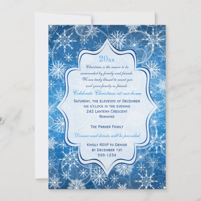 Invitation bleue et blanche de fête de vacances de (Devant)