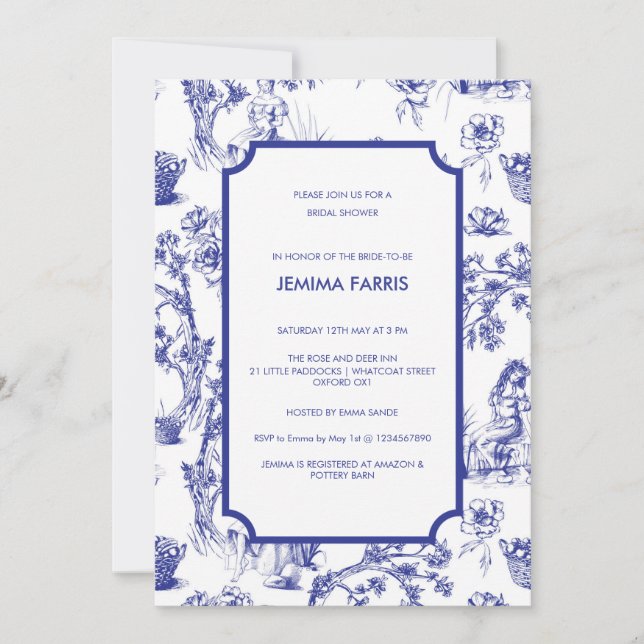 Invitation Bleue et Blanche Toile de Jouy (Devant)
