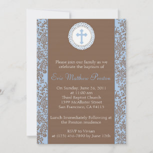 Invitation bleue et Brown de baptême/baptême