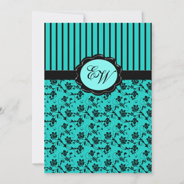 Invitation bleue et noire d'Aqua de monogramme de (Devant)