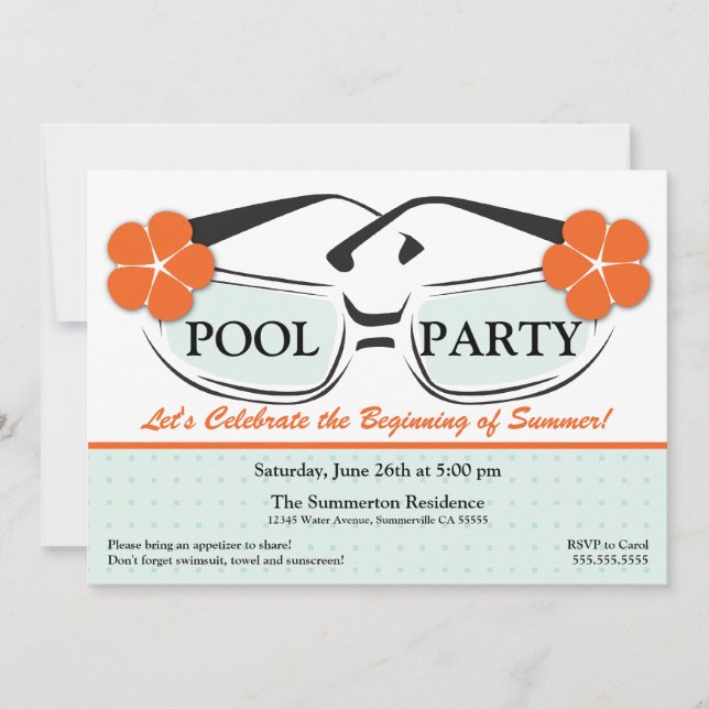 Invitation bleue et orange fraîche de lunettes de (Devant)